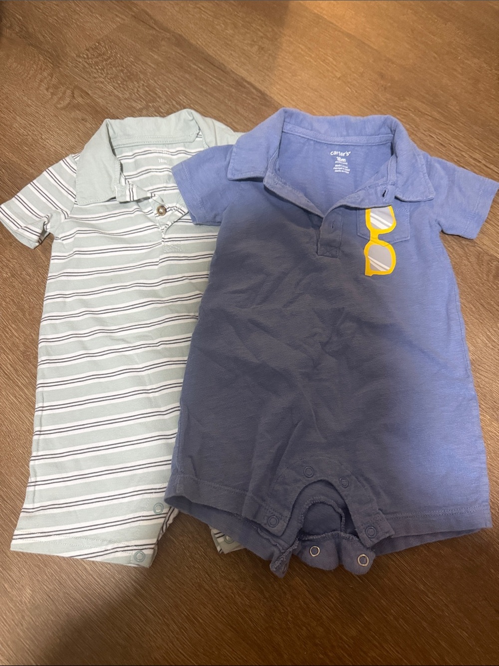 Carter's Blue and Light Green Striped Baby Polo Rompers